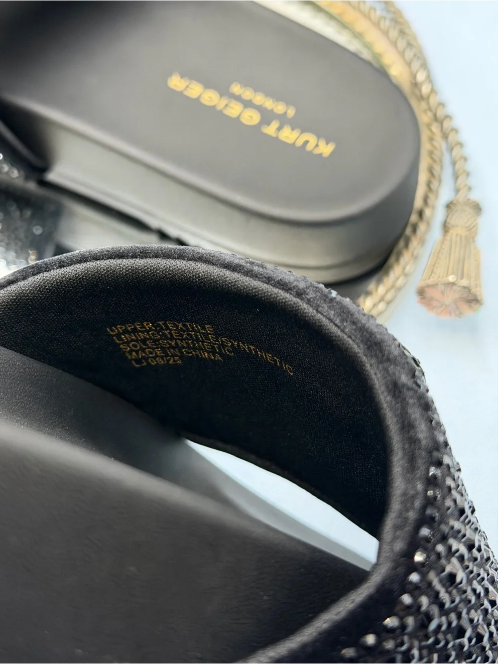 🆕 KURT GEIGER LONDON 🧿 NWOB Brockwell Strass Black Crystal Slide Sandal